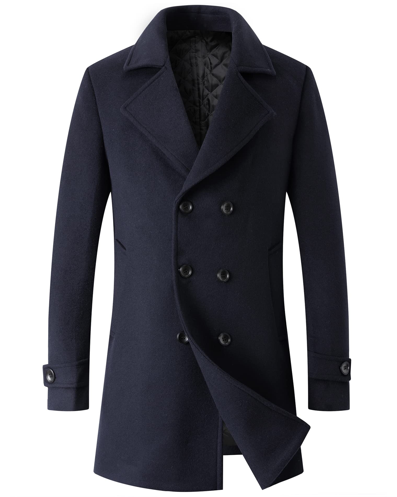 PRIJOUHE Men's Wool Blend Double Breasted Pea Coat - Business Casual Trench Coat for Office, Winter & Formal Occasions