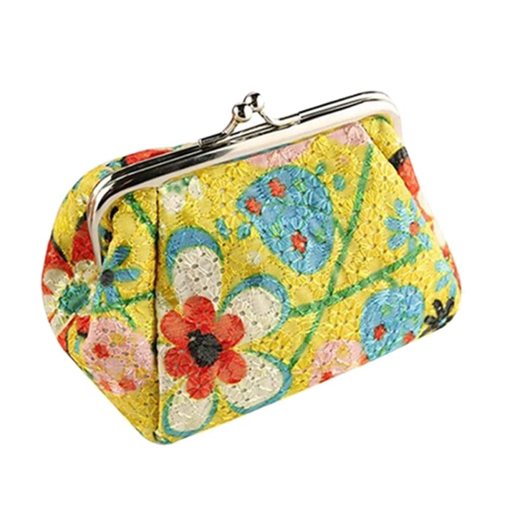 Vintage Floral Print Kiss Clasp Women's Mini Wallet & Coin Purse - Secure Money Bag for Everyday Use, Travel & Shopping - Yellow