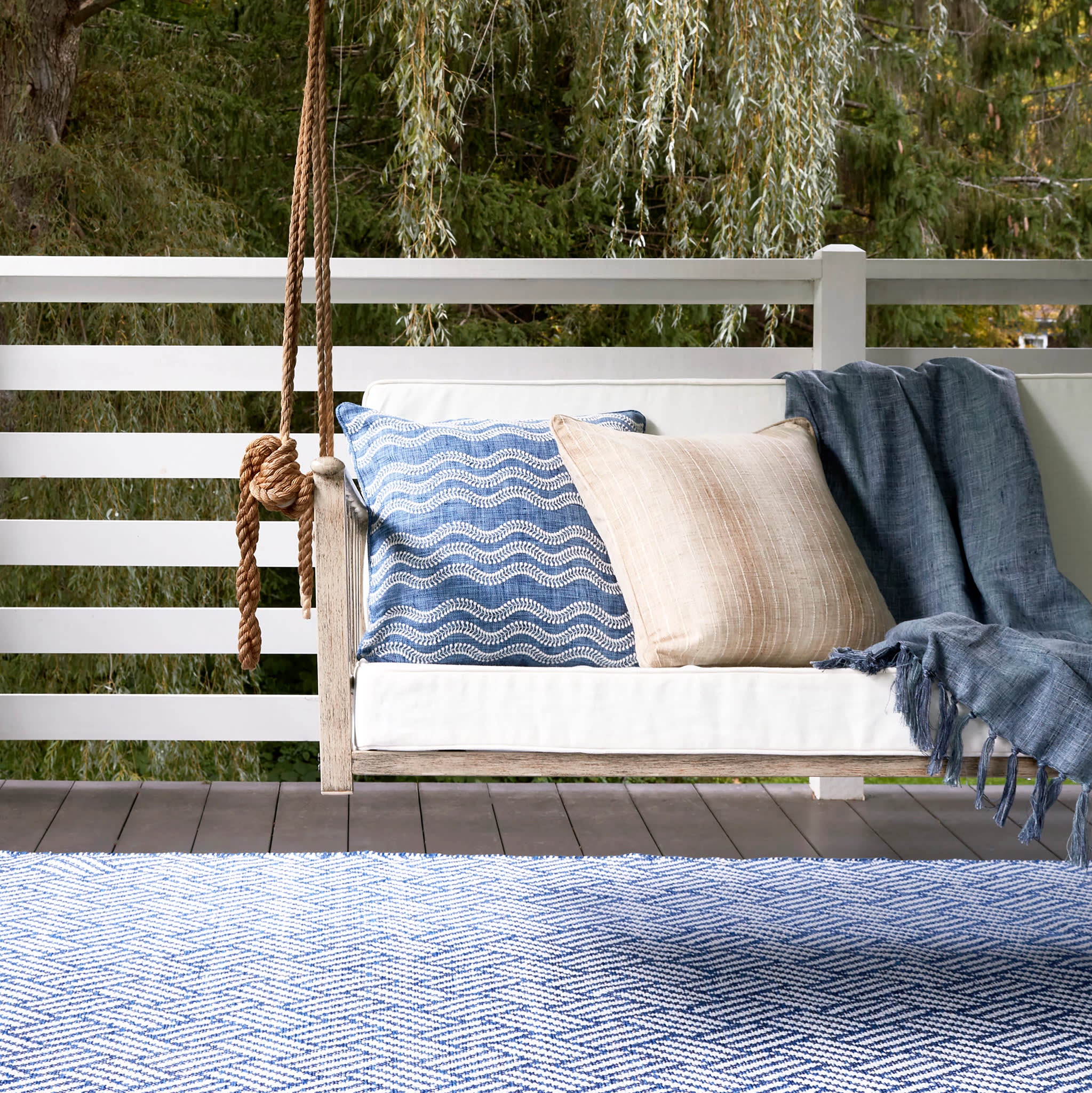 Handwoven Crisscross Denim Rug - Indoor/Outdoor Bohemian Style Floor Mat for Living Room, Bedroom, Patio & Deck Decor