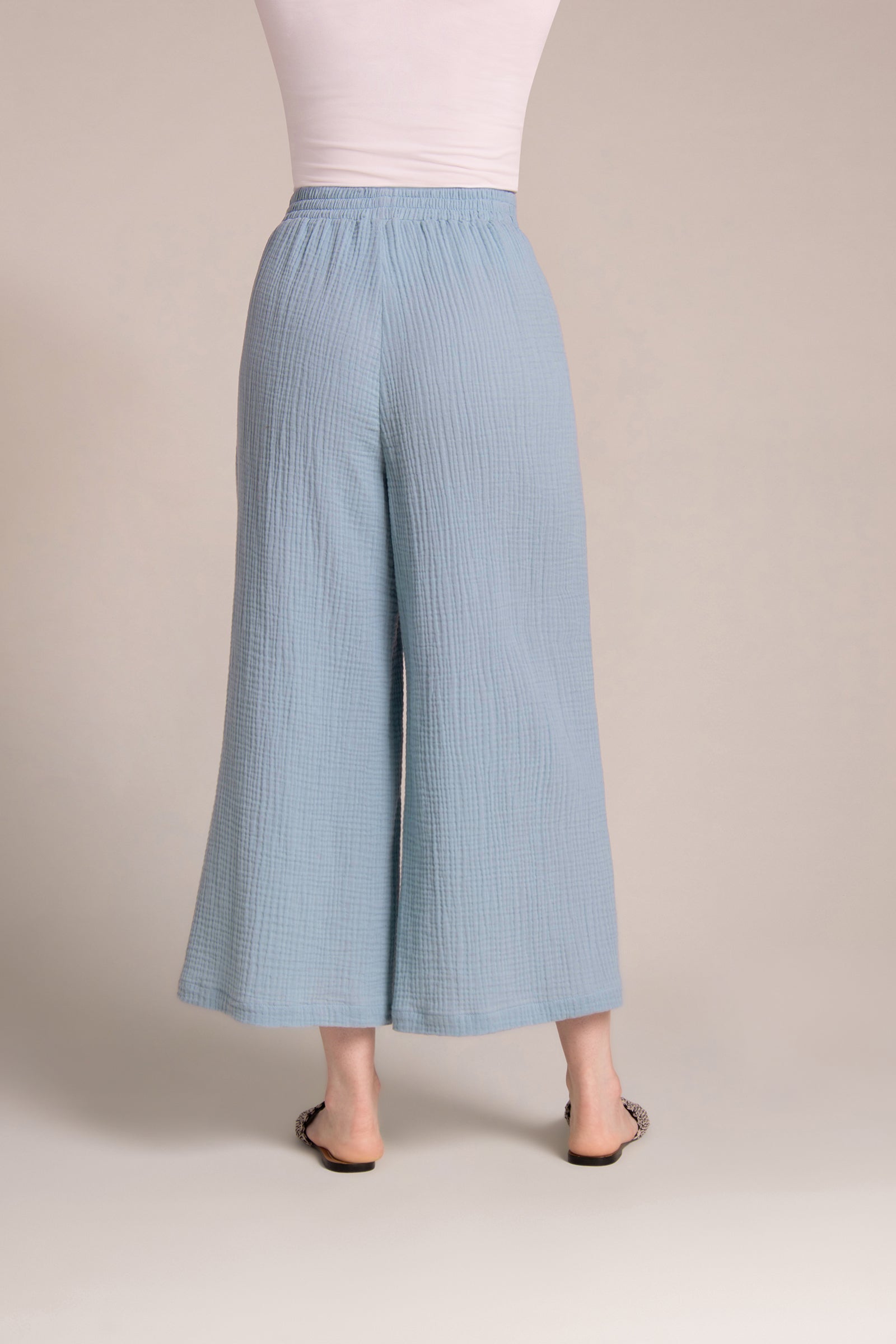 Breeze Wide Leg Crop Pants in Stone Blue | Comfortable High Waist Linen Pants for Women | Perfect for Summer, Beach, and Casual Outfits