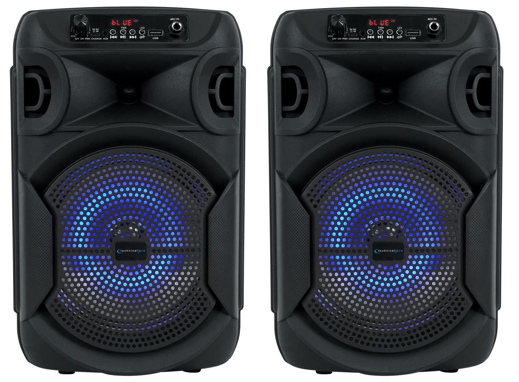Technical Pro BOOMPACK8 8-inch Portable Wireless Bluetooth Speaker with Rechargeable Battery - Perfect for Outdoor Parties, Beach, Camping & Home Entertainment