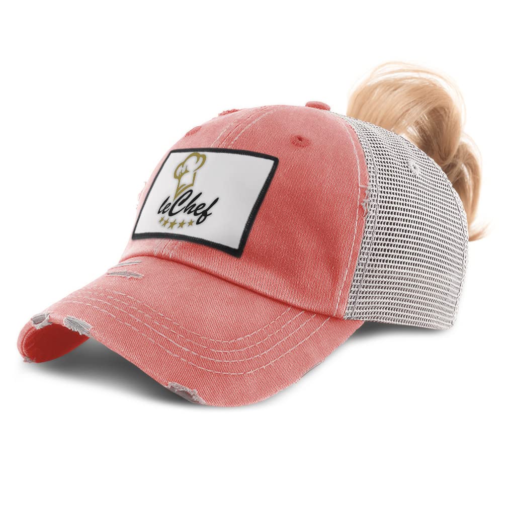 Women's High Ponytail Chef Hat - 5 Star Professional Kitchen Cook Cap with Text Design | Perfect for Cooking, Baking & Restaurant Work