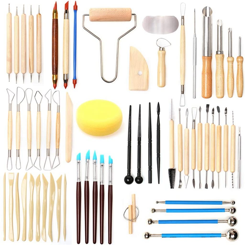 ASLR 61-Piece Pottery Tools Set - Ceramic & Polymer Clay Sculpting Kit with Wooden Cleaning Tools for Artists & Crafters | Perfect for Pottery Making, DIY Crafts & Ceramic Projects