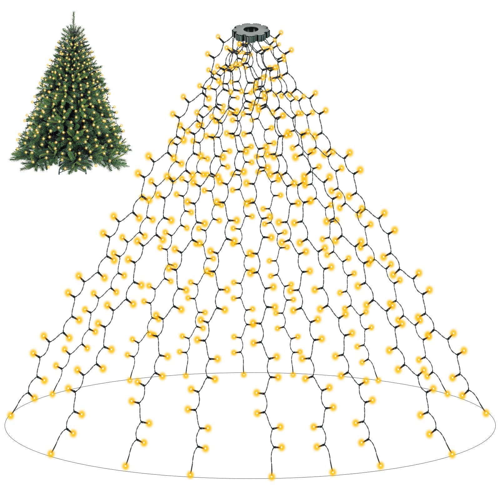 ACODO 6.6FT 300 LED Christmas Tree Lights - 10 Lines with 8 Lighting Modes, Memory Timer & Waterproof Design for Indoor/Outdoor Use - Perfect for 6-8ft Trees (Warm White) | Holiday Decorations, Home & Garden Lighting, Party & Wedding Decor