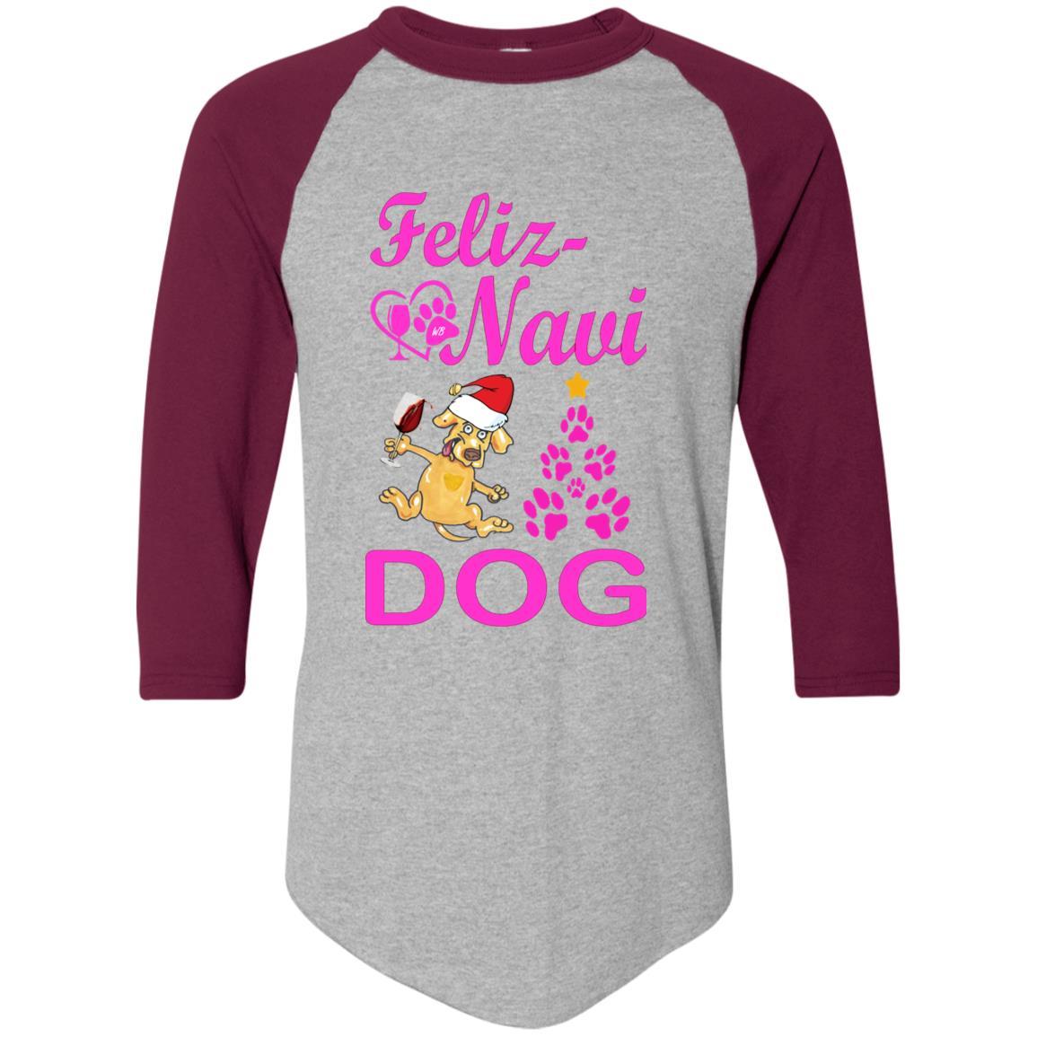 Feliz Navidad Dog Christmas Sweater - Pink Colorblock Raglan Jersey for Small & Large Dogs | Holiday Pet Outfit for Parties & Photos