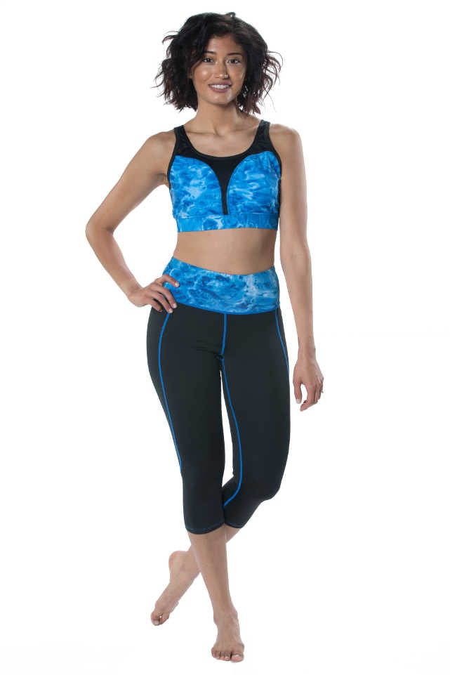 Women's High Waist Capri Swim Leggings - Quick Dry Workout Aqua Design for Yoga, Beach & Pool Activities