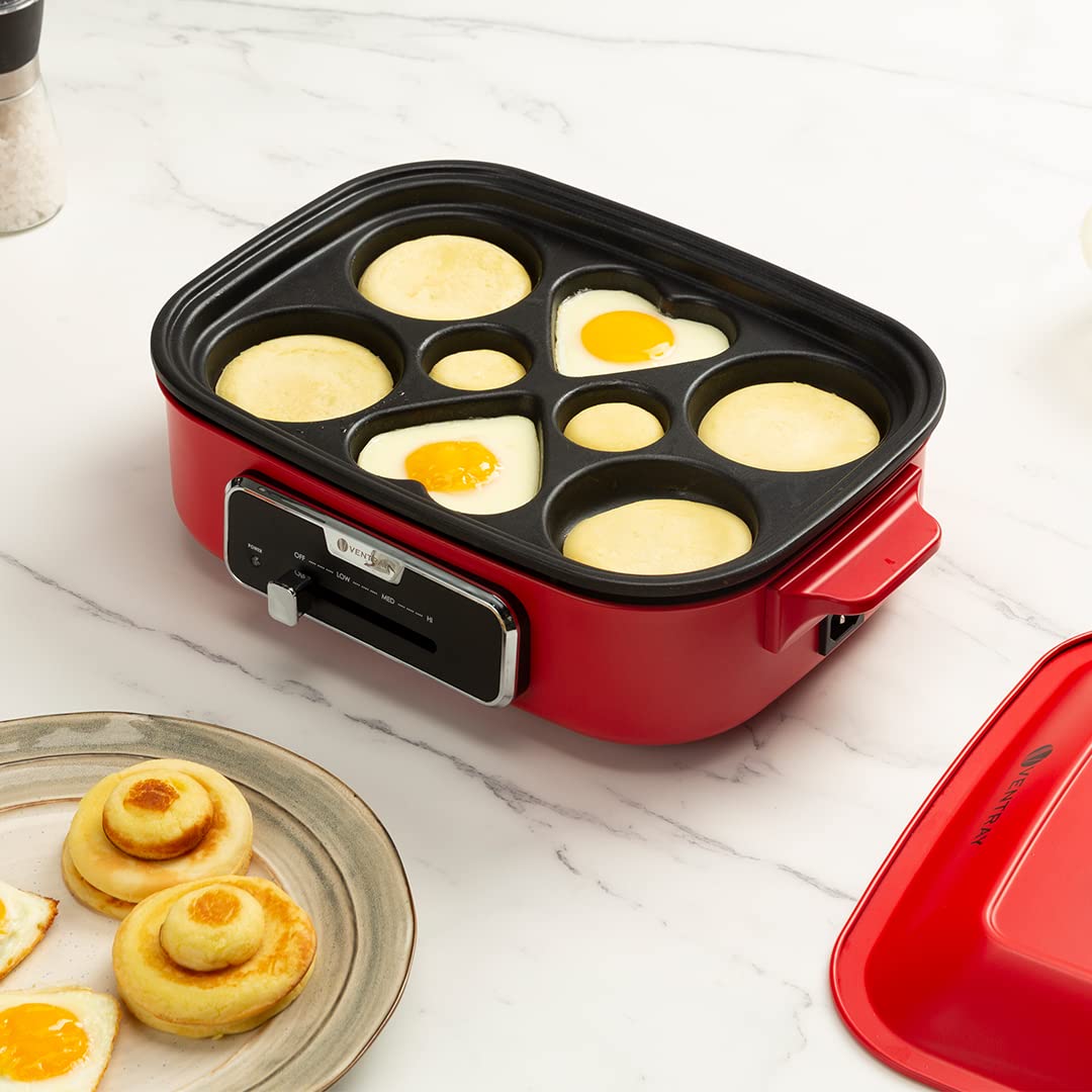 Nonstick Electric Grill Griddle Plate for Pancakes, Eggs, Quiche & Heart-Shaped Foods - Ventray Removable Die-Cast Aluminum Breakfast Maker - Perfect for Couples' Breakfast, Brunch & Romantic Cooking