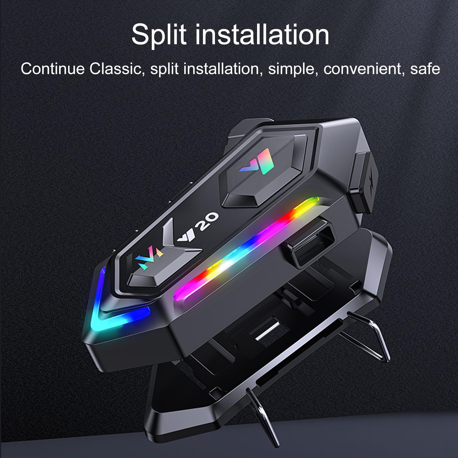Y20 Motorcycle Helmet Bluetooth Headset with RGB Lighting - Bluetooth 5.3, Smart Noise Cancelling, HiFi Sound, IPX6 Waterproof - Universal Fit for All Helmets - Perfect for Night Riding & Group Communication