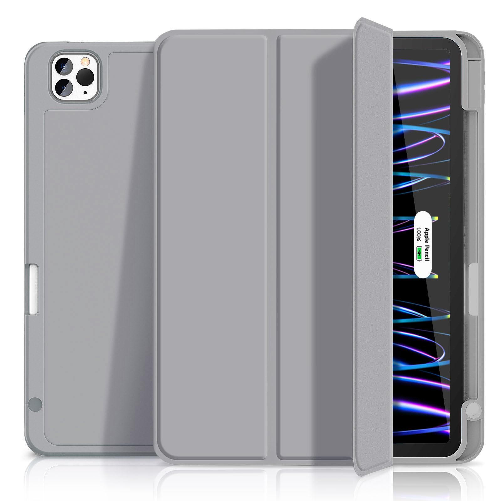 Premium iPad Pro 12.9 Case (6th/5th/4th/3rd Gen) - Trifold Stand Cover with Pencil Holder & Auto Wake/Sleep | TPU Back Protection for iPad Pro 12.9 (2022/2021/2020/2018 Models) | Perfect for Work, Study & Travel (Dark Grey)