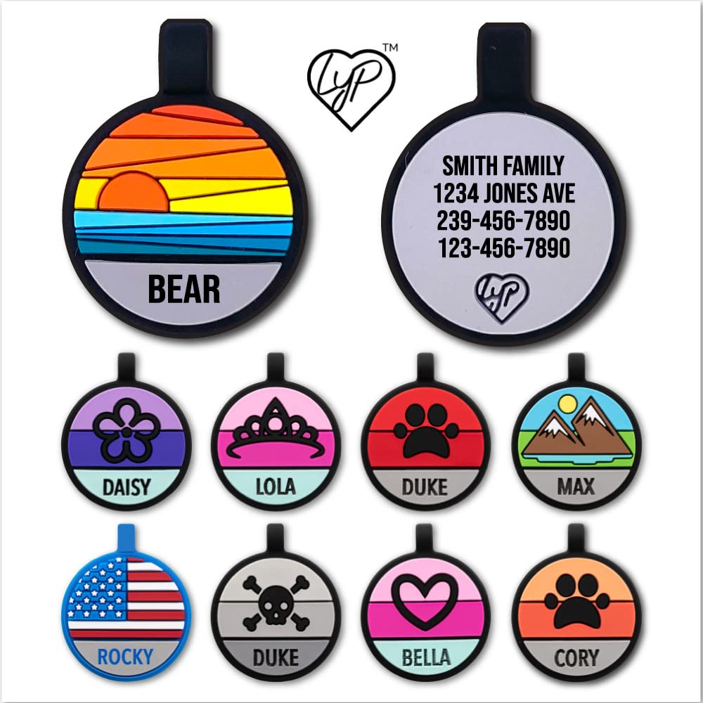 LYP - Original Silent Pet ID Tag - Largest Silicone Dog Tag Collection - No Jingling Noise - Durable Fade-Proof Custom Engraved Silicone Dog Tag (Sunset Color) - Perfect for Quiet Homes, Night Walks & Noise-Sensitive Pets