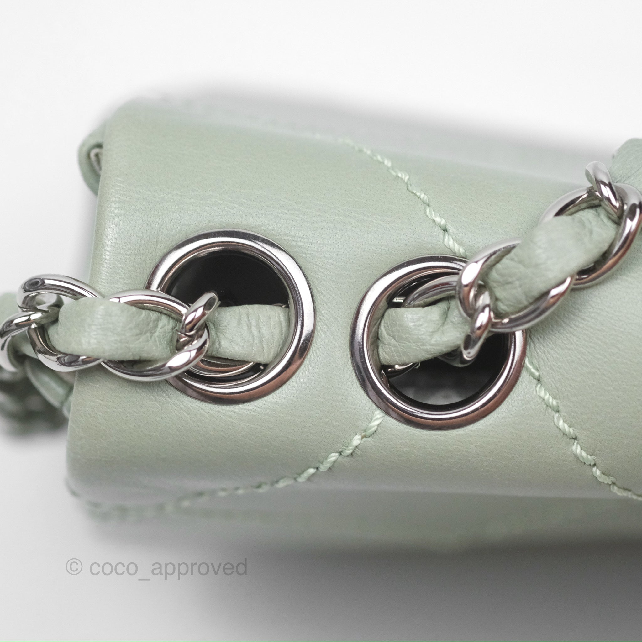 Chanel CC East West Flap Bag Genuine Lambskin Leather Mint Green with Silver Hardware - Luxury Crossbody Purse for Women, Perfect for Date Night & Special Occasions