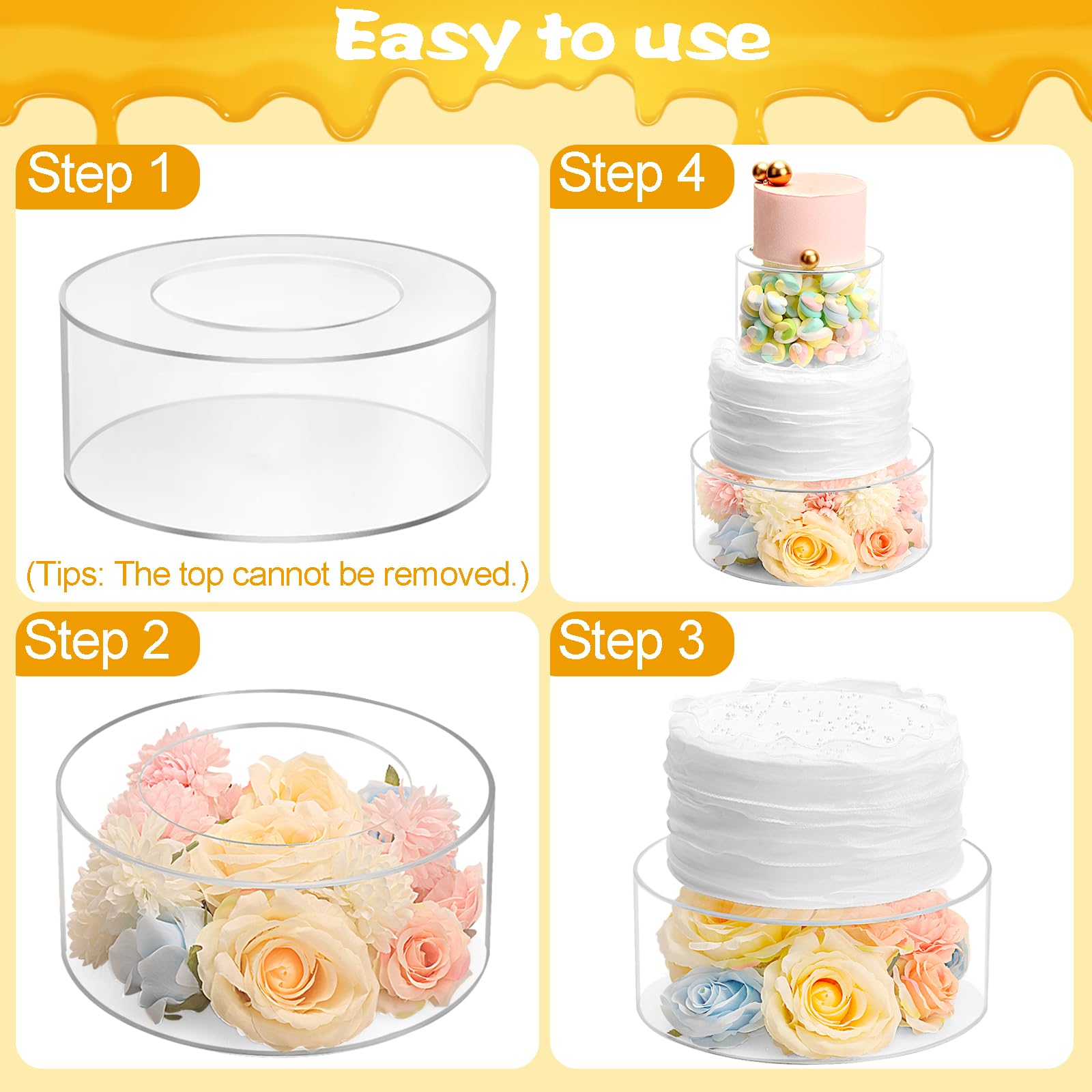 Choowin 2-Pack Clear Acrylic Fillable Floating Cake Stand Set - 10 inch & 6 inch Round Cake Risers for Wedding, Birthday Party Dessert Display | Perfect for Multi-Tier Cakes, Cupcakes & Pastry Showcase