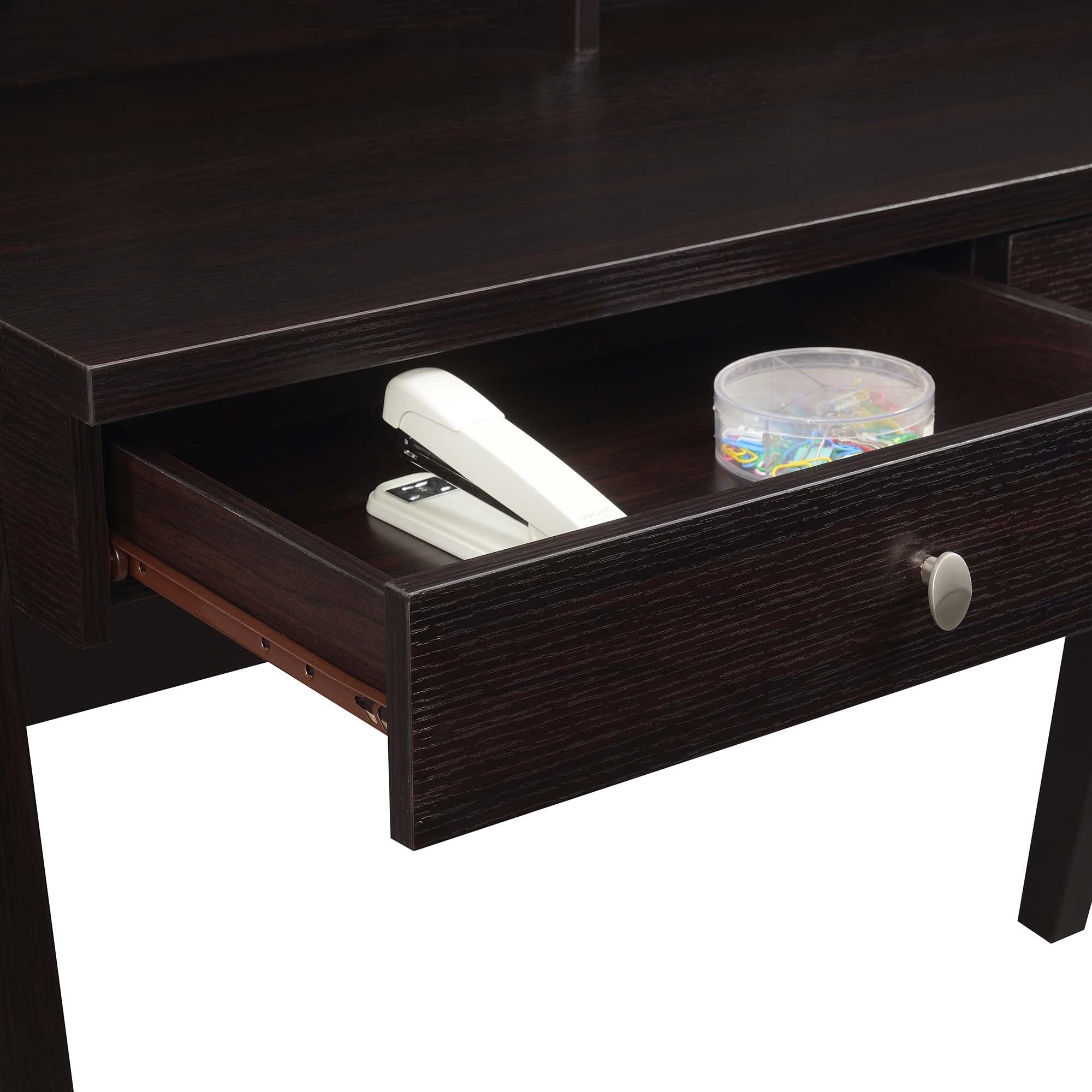 Convenience Concepts Newport Deluxe 2-Drawer Writing Desk with Storage Shelf, Espresso Finish - Perfect for Home Office, Study Room & Small Spaces