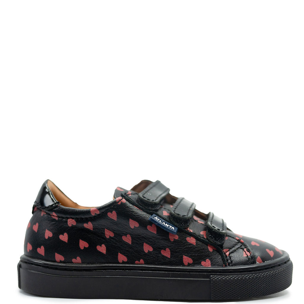 Atlanta Moccasin Sneakers for Women - Black & Red Heart Design - Comfortable Casual Shoes for Walking, Work, and Everyday Wear
