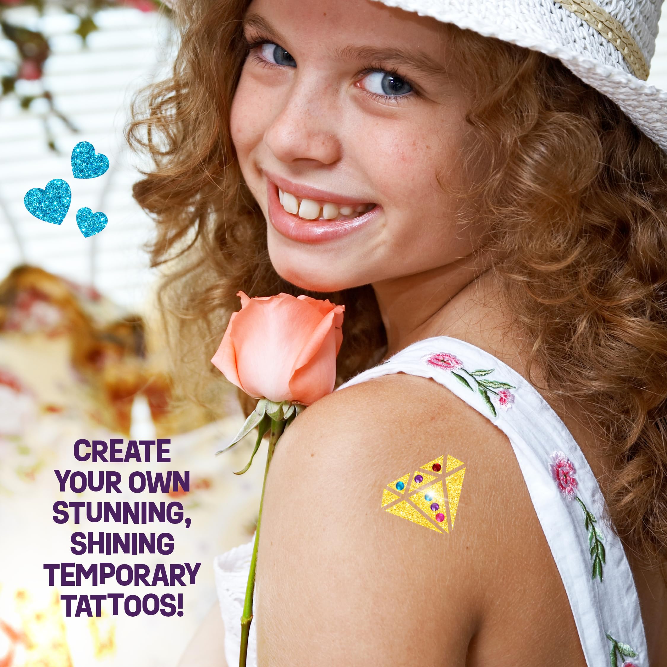 Shimmery Temporary Tattoo Kit for Kids - Glitter & Metallic Fake Tattoos for Girls Ages 6-11 - Easter Birthday Party Favors & Creative Craft Toys - Perfect for Dress-Up, Playdates & Special Occasions