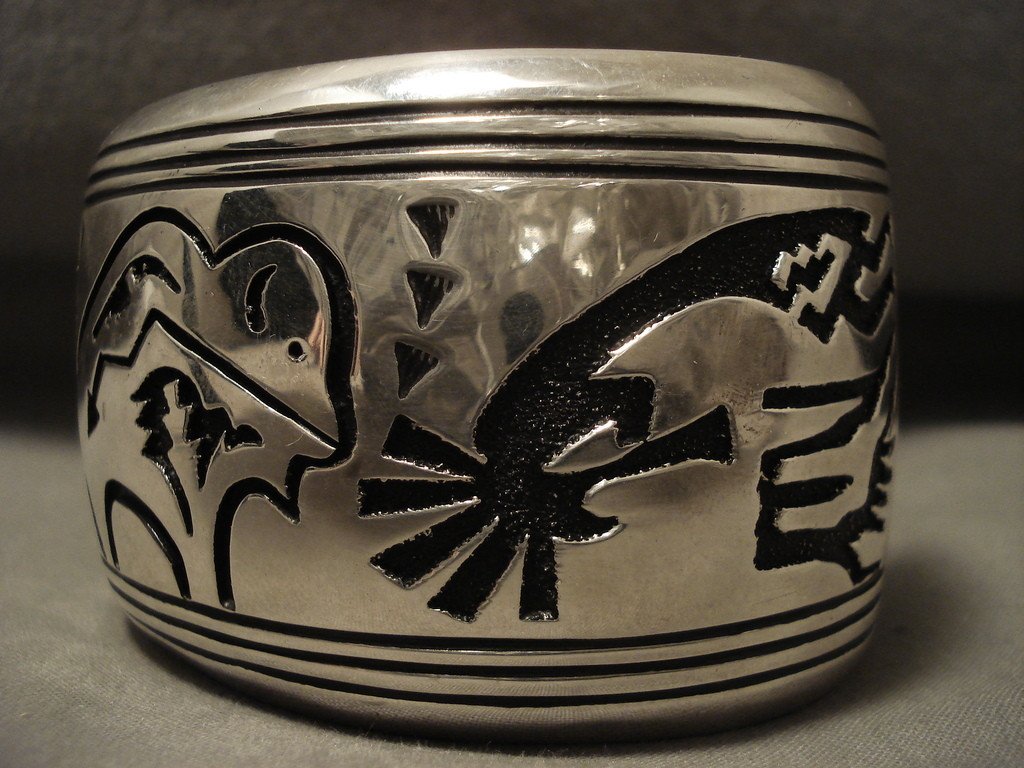 Vintage Navajo Thomas Singer Kokopelli Native American Silver Bracelet - 126 Grams Wide Handmade Jewelry for Women & Men - Perfect for Boho, Western & Festival Outfits