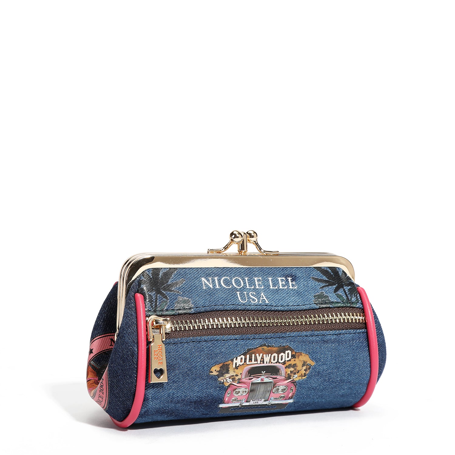 Denim Mini Kiss Lock Coin Purse Wristlet - Stylish Small Wallet for Women - Perfect for Parties, Shopping & Everyday Use