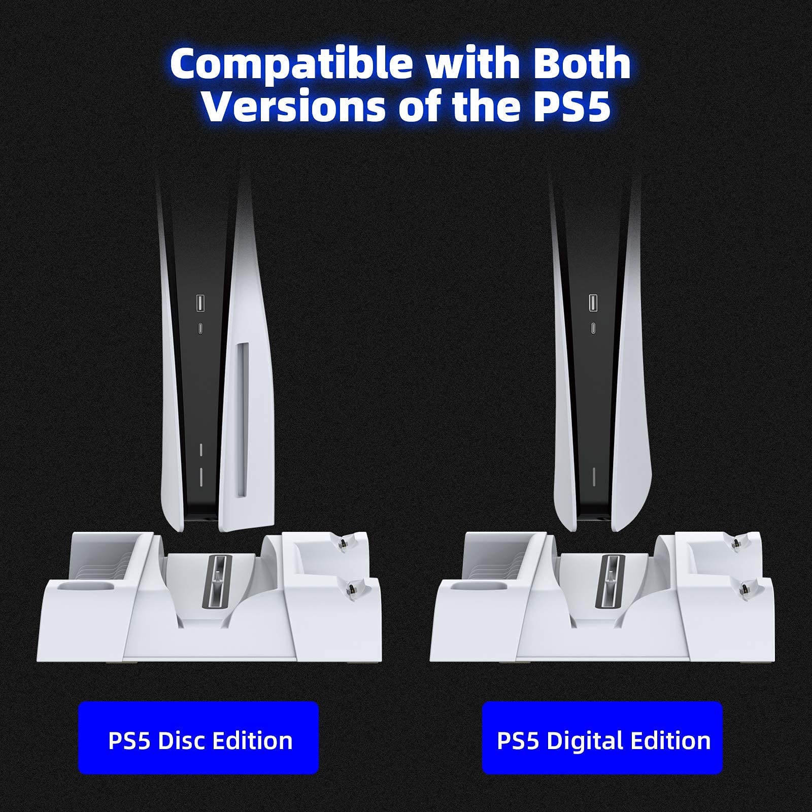 NexiGo PS5 Accessories Kit - Vertical Stand with Headset Holder, Dual Controller Charger, 10-Game Rack & 4-Port USB Hub for PlayStation 5 (Disc/Digital Edition) - Perfect for Gaming Setup & Organization