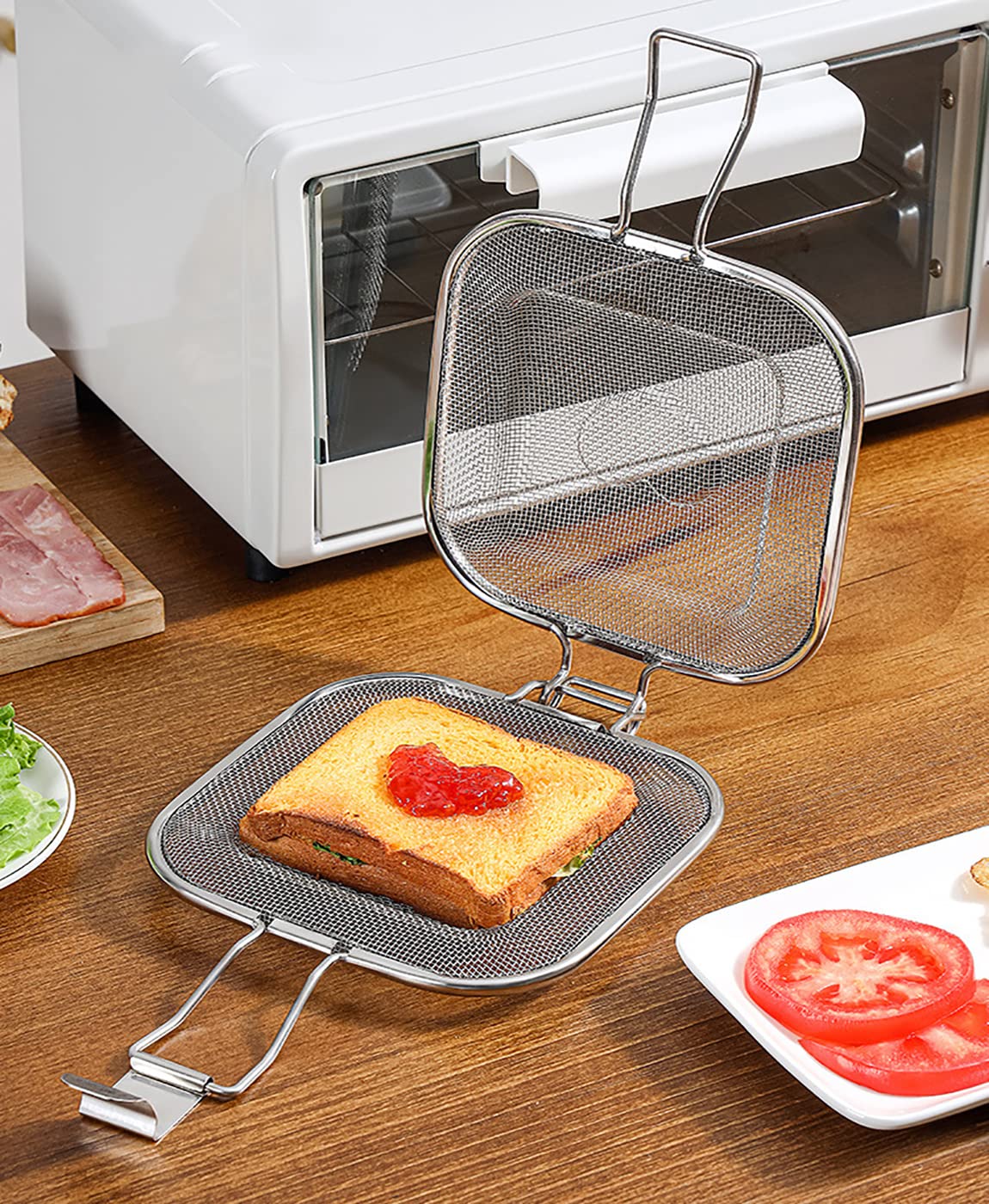 Stainless Steel Sandwich Maker & Hand Toaster - Electric Grill Panini Press for Breakfast, Lunch & Snacks - Perfect for Home, Office & Camping Use