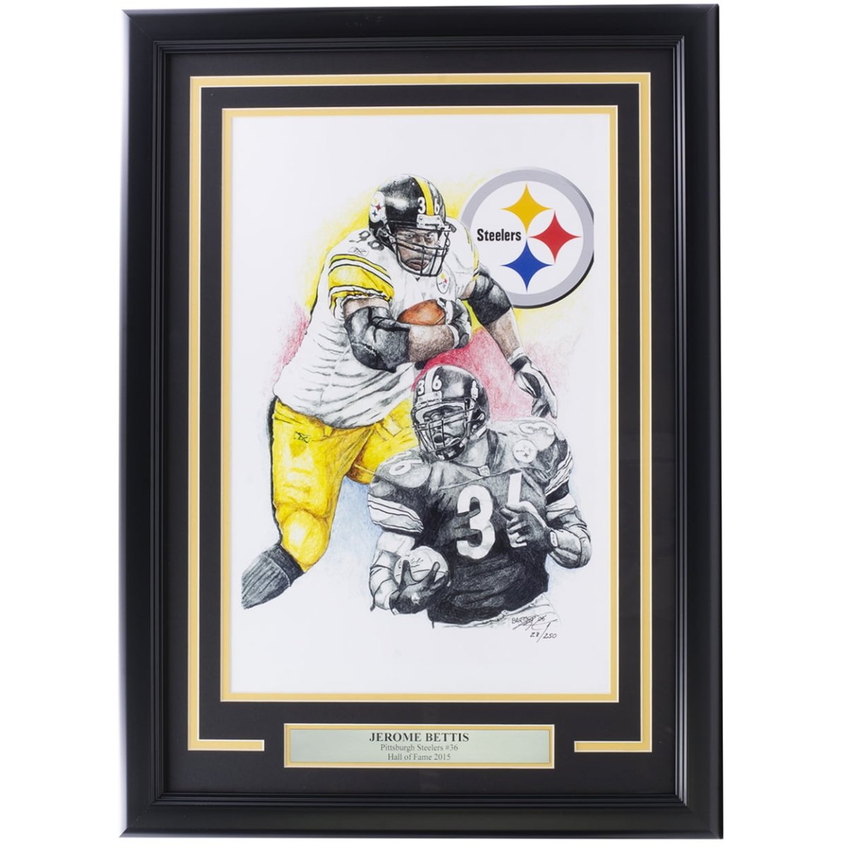 Jerome Bettis Steelers Framed 13x19 Signed Lithograph by Brian Barton - Perfect for Pittsburgh Steelers Fans, Man Cave Decor & Sports Memorabilia Collectors