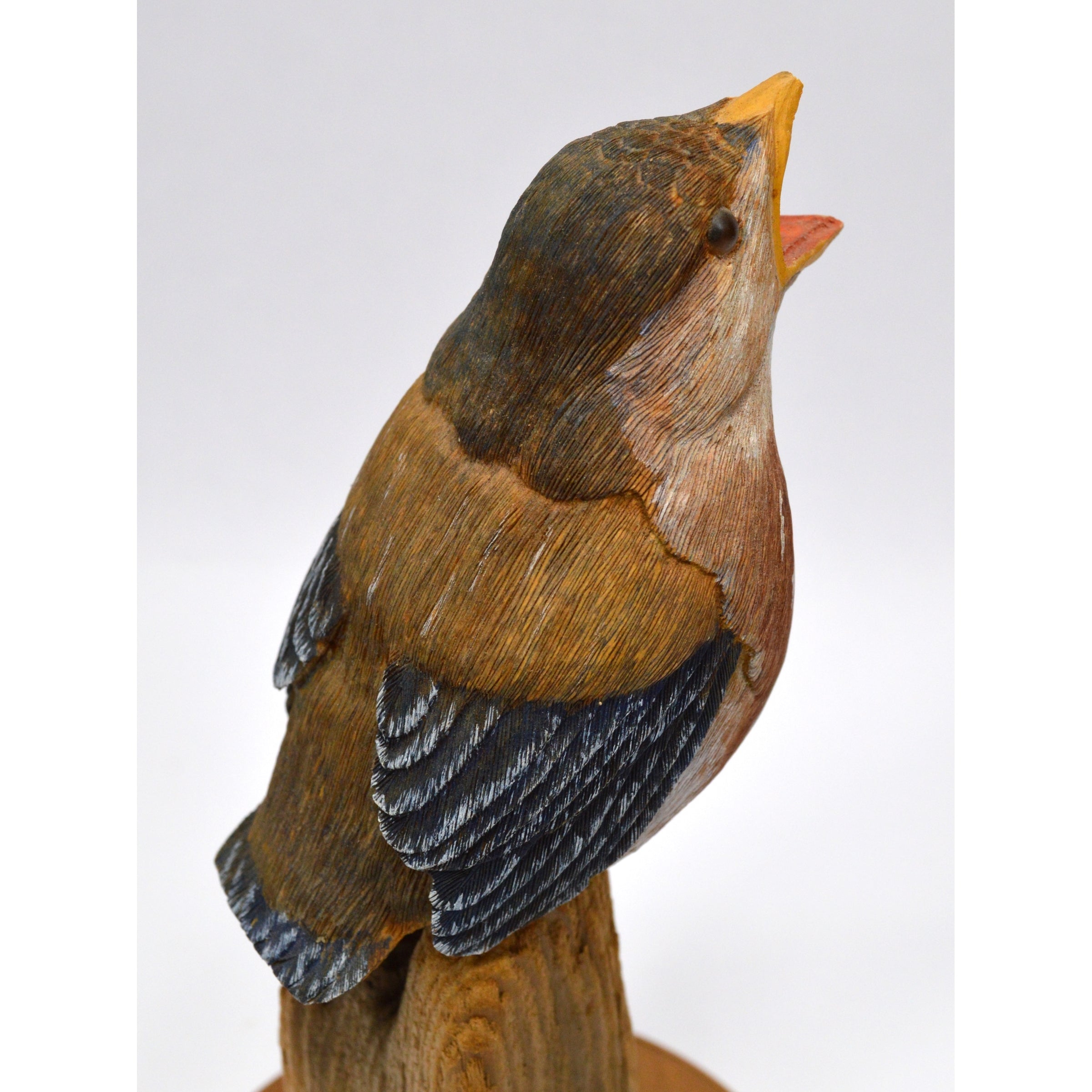 Hand Carved Folk Art Bird Statue - Signed #304 by Ken Lowenstein 1989 - Hand Painted Wooden Decoration for Home, Office & Garden Decor