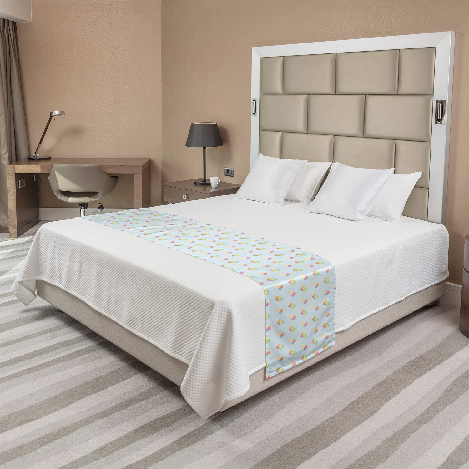 Ambesonne Ice Cream Bed Runner - Pastel Abstract Ice Cream & Popsicles Design | Decorative Bedding Scarf for Summer Home Decor | Perfect for Hotels, Guestrooms & Boho Chic Bedrooms