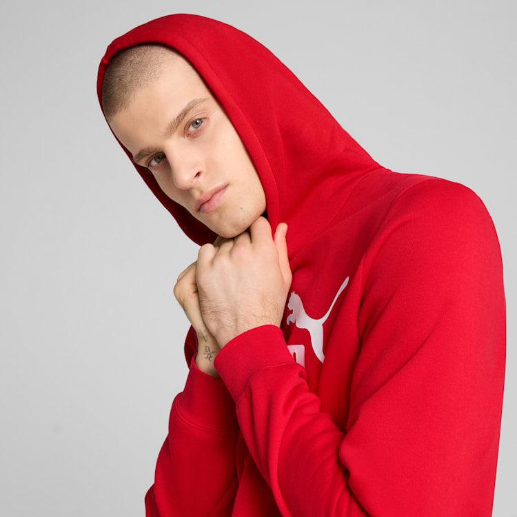 PUMA Men's Essentials Logo Fleece Hoodie - Red, Comfortable & Stylish Pullover for Casual Wear, Gym, and Outdoor Activities