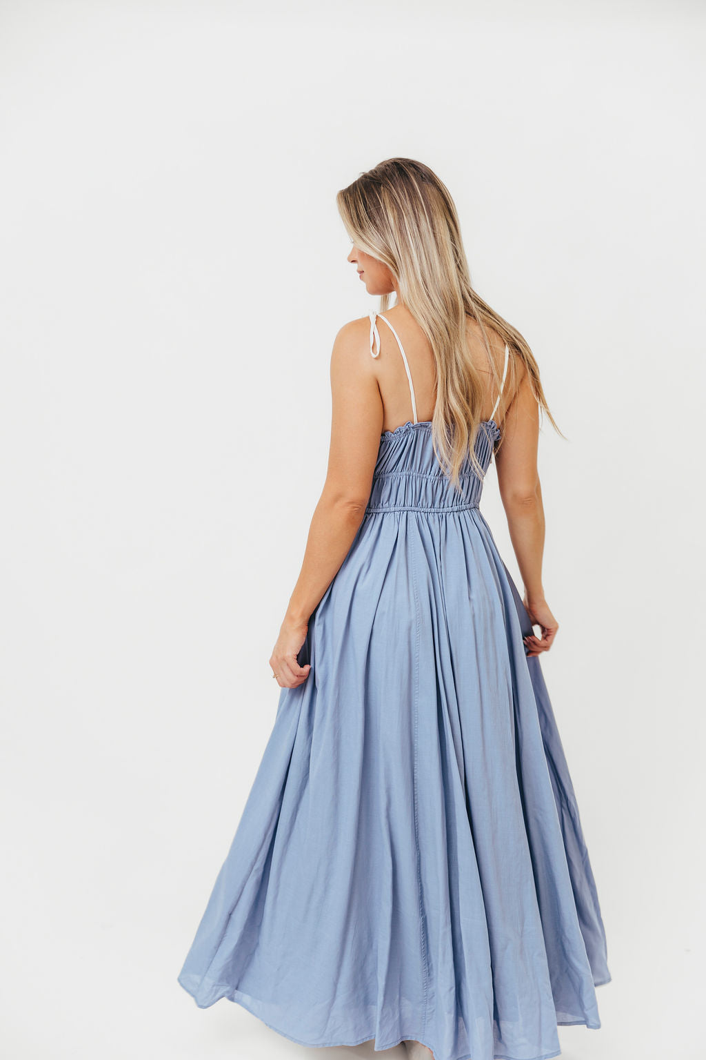 Hilsy Women's Cotton Blend Contrast Trim Maxi Dress - Elemental Blue | Flowy Long Dress for Summer, Beach, Vacation & Casual Wear