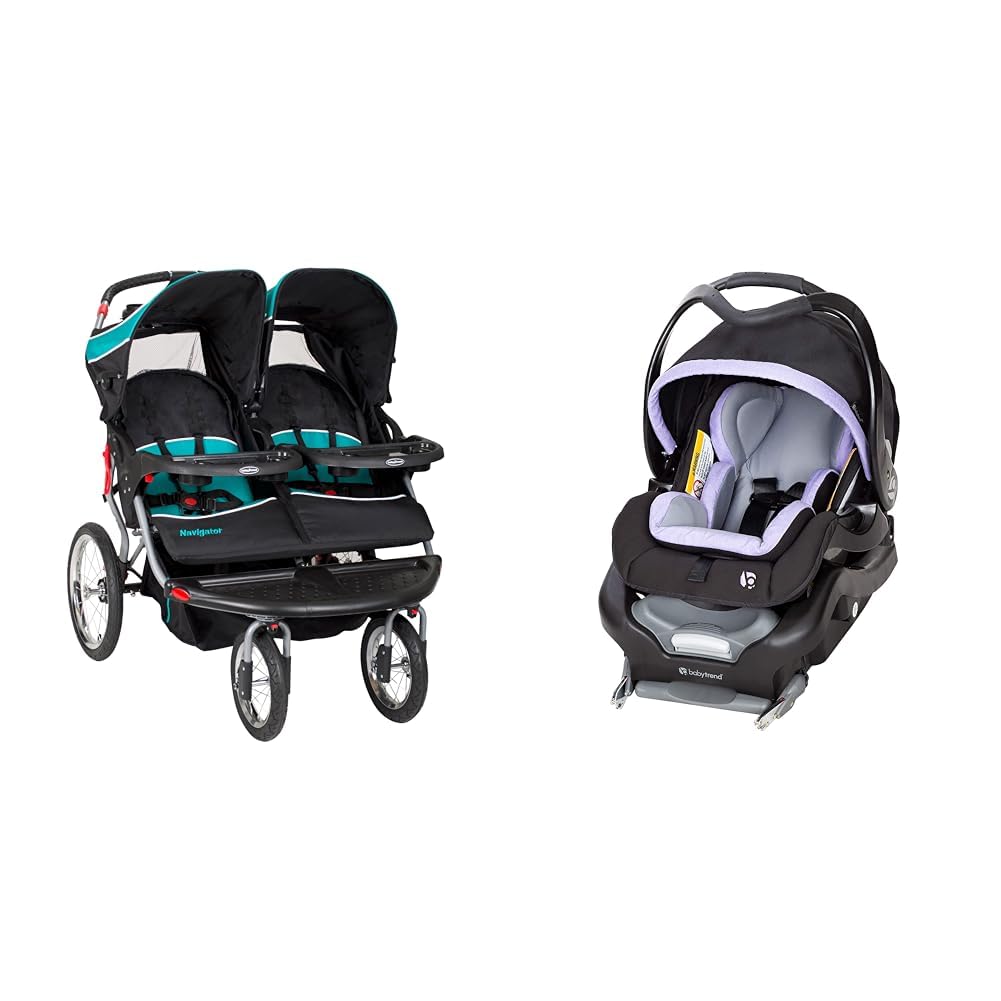 Baby Trend Navigator Double Jogger Stroller with Tropic & Secure Snap Tech 35 Infant Car Seat - Lavender Ice | Lightweight Side by Side Stroller for Twins | Perfect for Running, Shopping & Outdoor Adventures