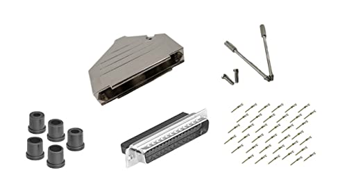 DB37 Male Crimp Kit - No Ear, Full Profile, Deluxe Metal Hood Connector Set for Industrial Equipment & Automotive Wiring (Compare at $21.26) - Perfect for Data Centers, Server Rooms & Vehicle Electronics Installation
