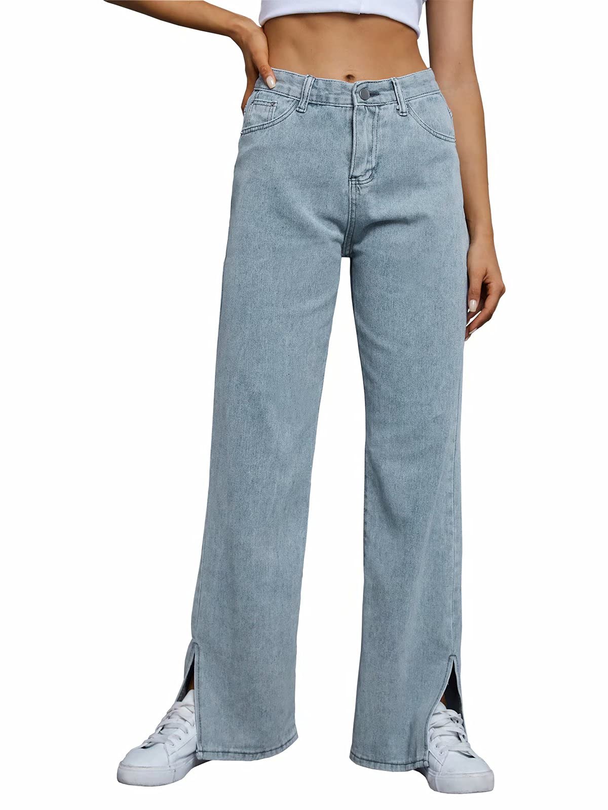 HENGAO Women's Ripped Straight Leg Jeans - High Waist Distressed Denim Pants for Casual Wear, Street Style & Everyday Outfits