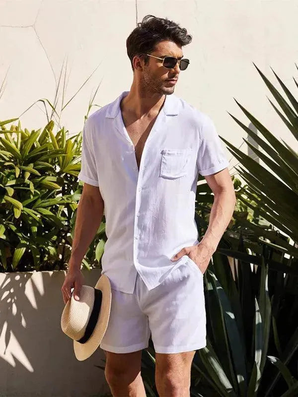 Men's Casual Olive Green Shorts Set - Relaxed Fit Summer Shorts for Outdoor Activities, Beach, and Lounge Wear