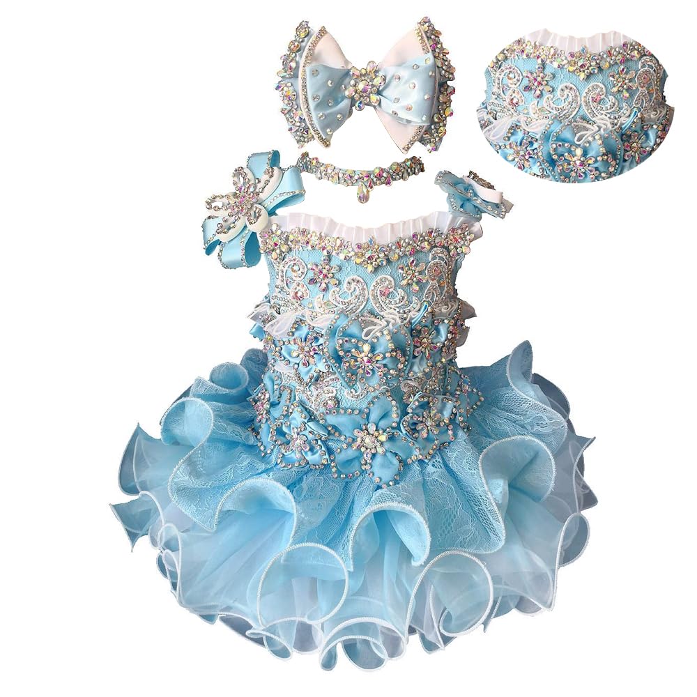 Handmade Beaded Baby Girl Pageant Dress - Toddler Princess Gown for Pageants, Photoshoots & Special Occasions
