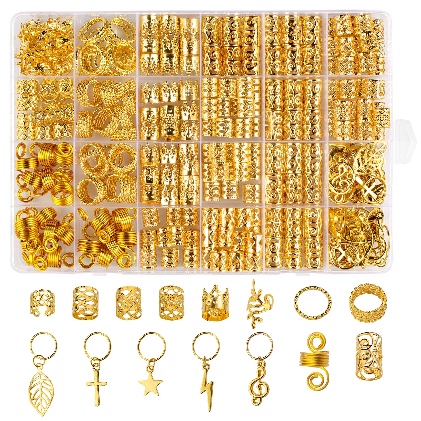 275 Pcs Gold Metal Hair Jewelry for Women - Braid Rings, Cuffs & Clips for Dreadlocks & Braids - Unisex Hair Accessories for Parties, Weddings & Everyday Style