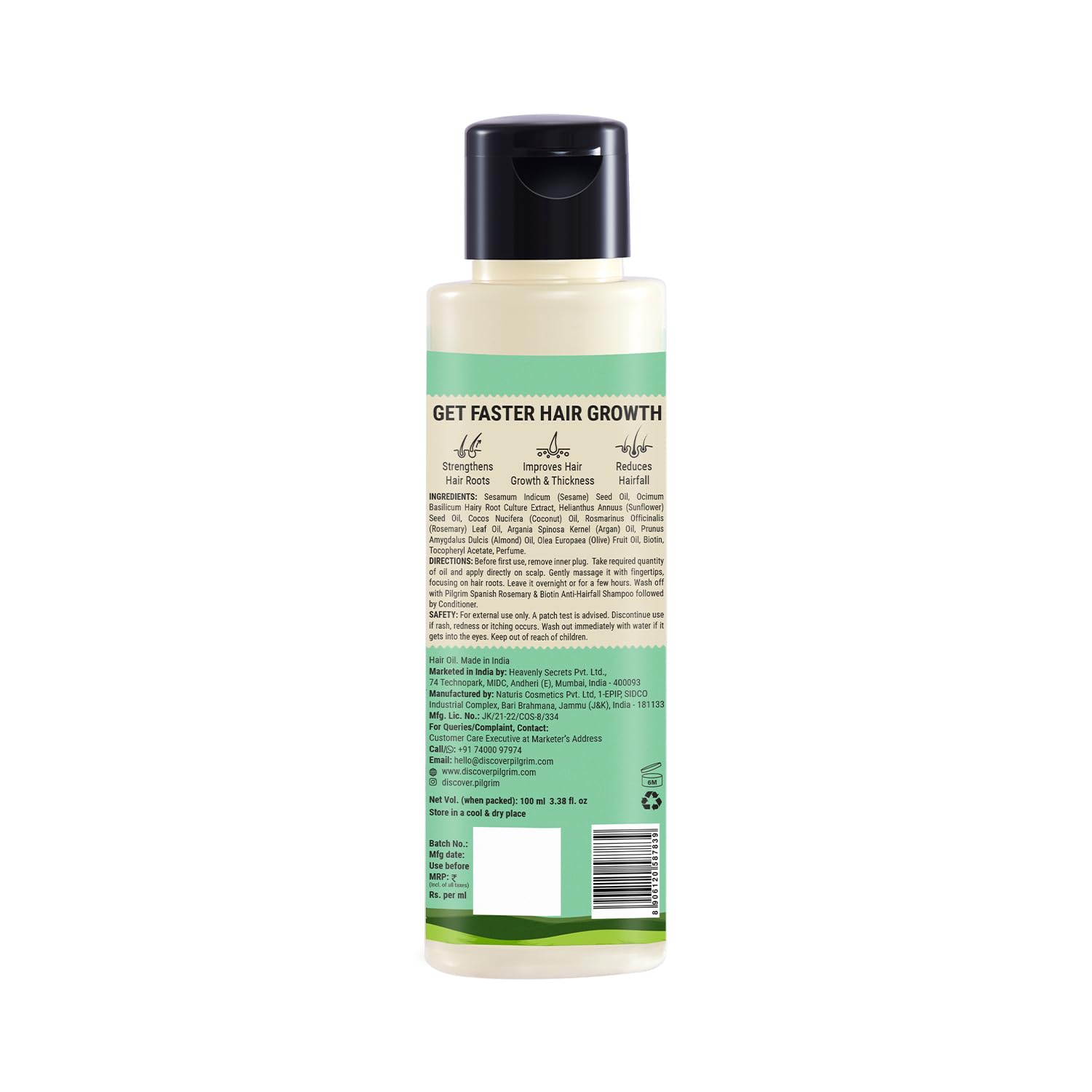 Pilgrim Spanish Rosemary & Biotin Hair Growth Oil 100ml - Reduce Hair Fall, Strengthen Hair with Rosemary Essential Oil | Promotes Healthy Hair Growth | Perfect for Thinning Hair & Scalp Care