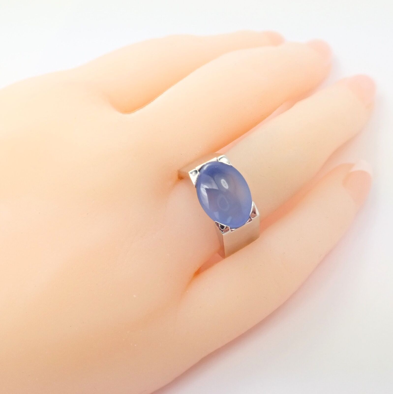 Authentic Cartier 18K White Gold Large Chalcedony Ring for Women - Luxury Statement Jewelry for Weddings, Anniversaries & Special Occasions