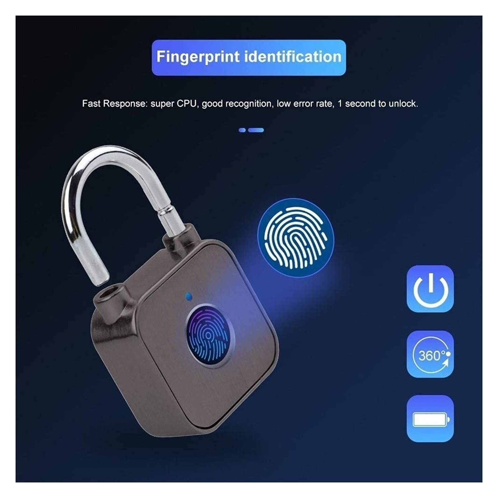 Fingerprint Smart Lock - IP65 Waterproof Keyless Digital Padlock for Home, Gym, Locker, Luggage & Travel | Secure Anti-Theft Solution for Doors, Suitcases, Handbags & Wardrobes | Ideal for Travel, Office & Outdoor Use