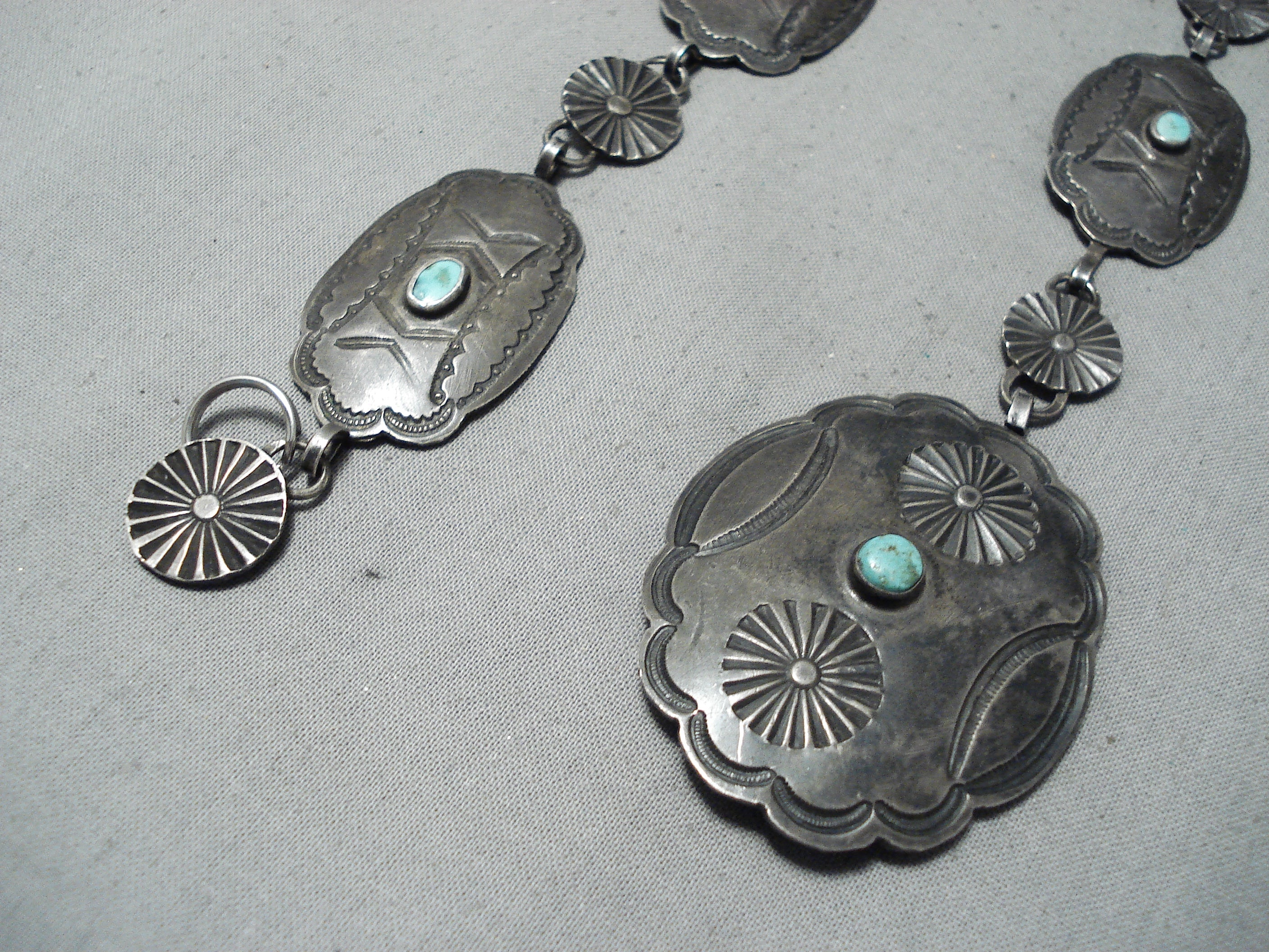Vintage 1930s Navajo Native American Sterling Silver Concho Belt with Royston Turquoise - Authentic Old West Style for Western Fashion & Costume Accessories