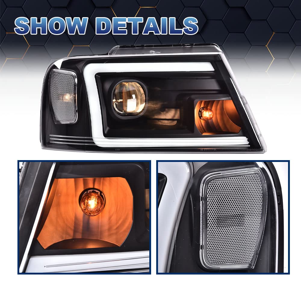PIT66 LED DRL Headlights for 2004-2008 Ford F150 & Lincoln Mark LT - Clear Lens Black Housing - Perfect for Night Driving