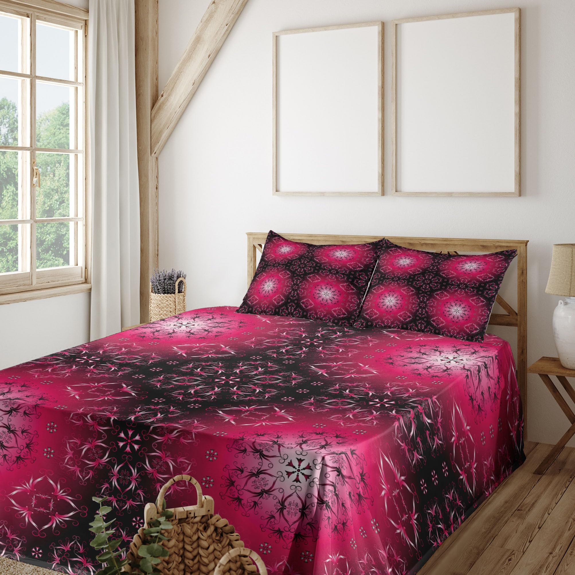 Ambesonne Purple Mandala 4-Piece King Size Sheet Set - Vintage Psychedelic Ornamental Design with Fitted Sheet, Flat Sheet & Pillowcases - Soft Bedding for Bohemian & Modern Bedrooms - Perfect for Guest Rooms, Dorms & Home Decor