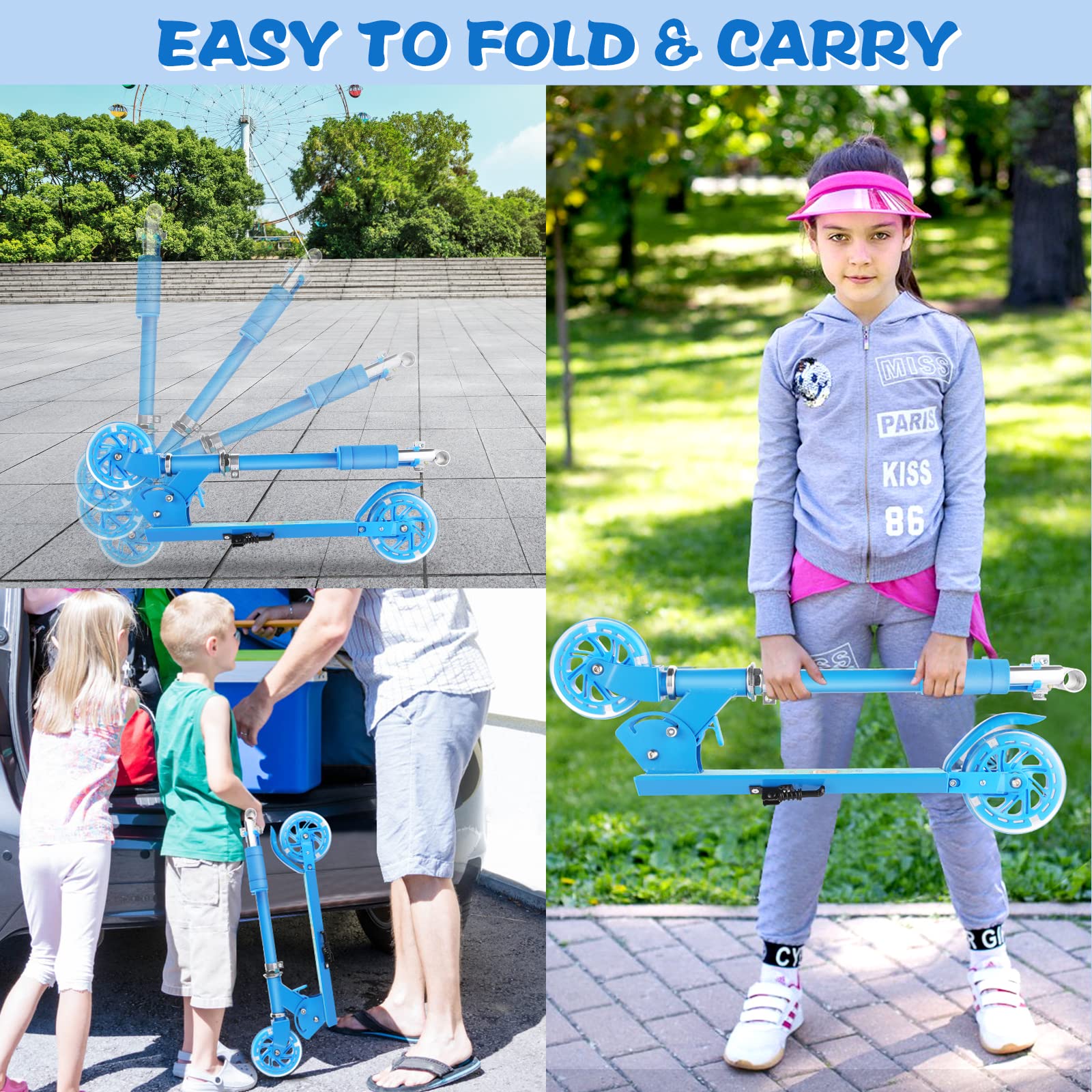 **Best Kids Kick Scooter for Ages 3-12 - LED Light Up Wheels, 3-Level Adjustable Handlebar, Lightweight & Foldable 2-Wheel Scooter in Girly Pink - Perfect for Christmas & Birthday Gifts for Girls & Boys | Outdoor Play, Commuting & Fun Rides**