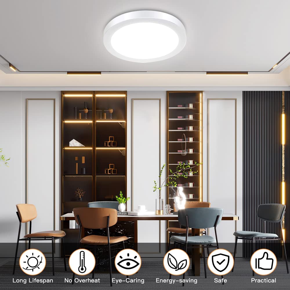 Depuley 24W/18W/12W Ultra-Thin Flush Mount LED Ceiling Light Fixture, Round Surface Mount Downlight for Closet, Bedroom, Kitchen, Dining Room, Kids Room & Dorm - 5000K Daylight White / 3000K Warm White - Energy Efficient Modern Lighting for Home & Office Spaces