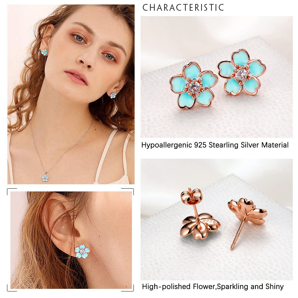 925 Sterling Silver Pink Flower Stud Earrings for Women - Hypoallergenic Cherry Blossom & Plumeria Jewelry - Perfect for Everyday Wear, Date Nights & Special Occasions