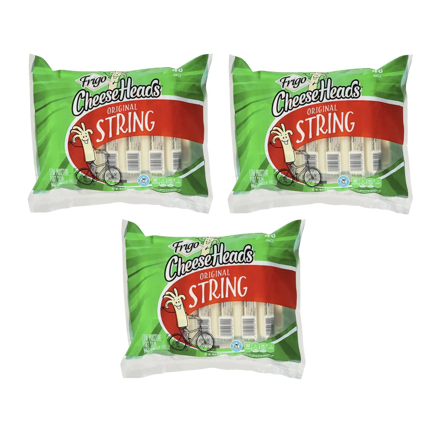 Cheese Heads String Cheese - Low-Moisture Part-Skim Mozzarella Cheese Sticks (3 Packs, 1 oz Each, 144 Total) | Perfect for School Lunches, Snacks & Keto Diet