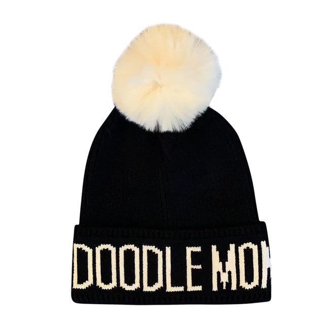 Trendy Doodle Mom Pompom Knit Beanie - Winter Warm Cute Hat for Women - Perfect for Cold Weather, Outdoor Activities & Fashion Accessories