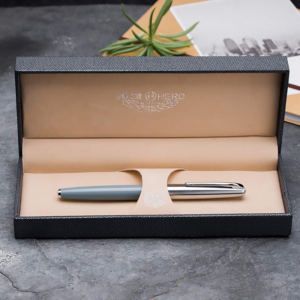 Hero 100 Classic Series 14K Gold Nib Fountain Pen with Gift Box - Lake Blue | Luxury Writing Instrument for Professionals & Collectors | Perfect for Signatures, Calligraphy & Elegant Gifts