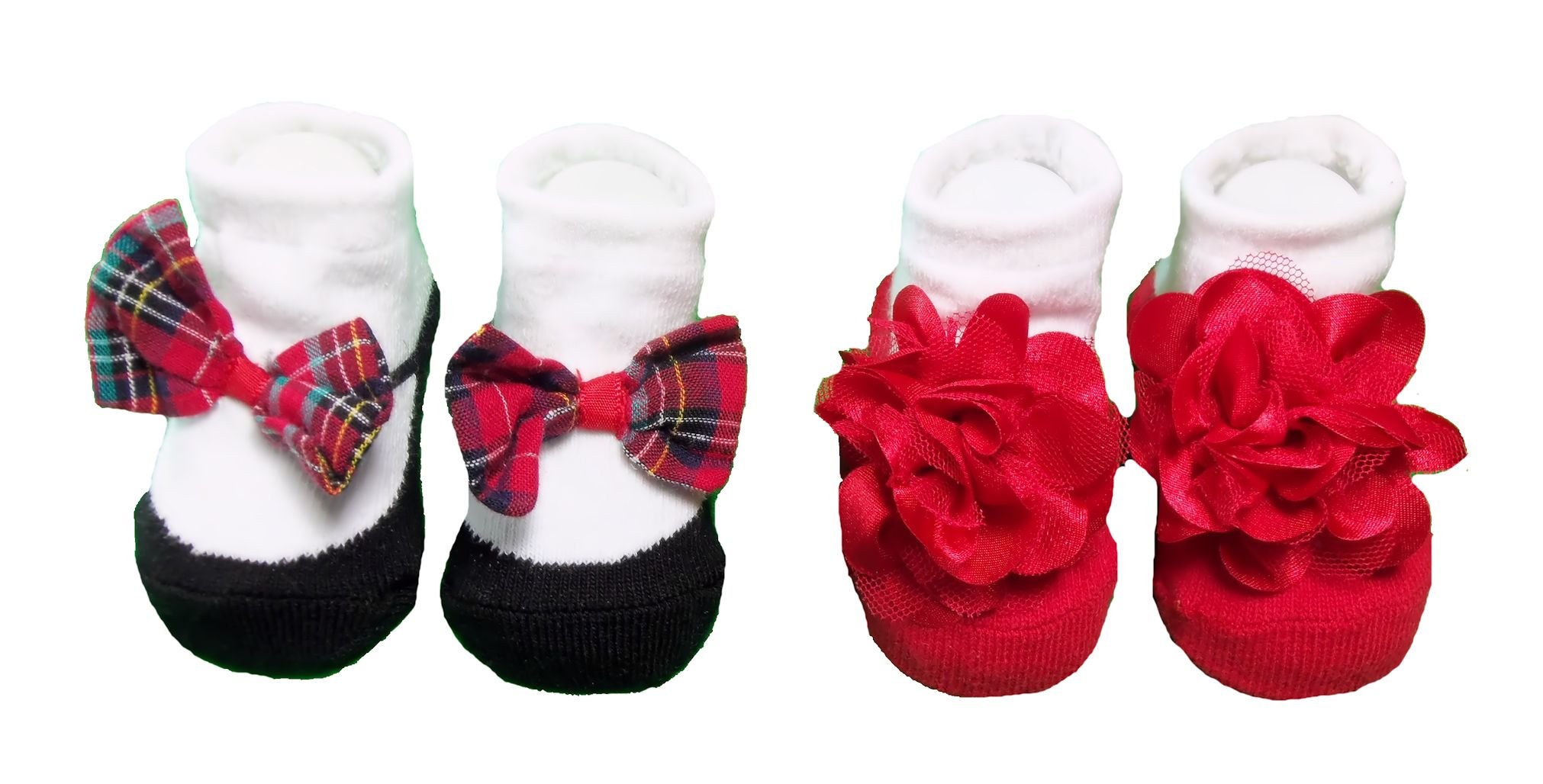 Girls Baby Bootie Socks with Plaid Bow - Soft Infant Essentials for Winter
