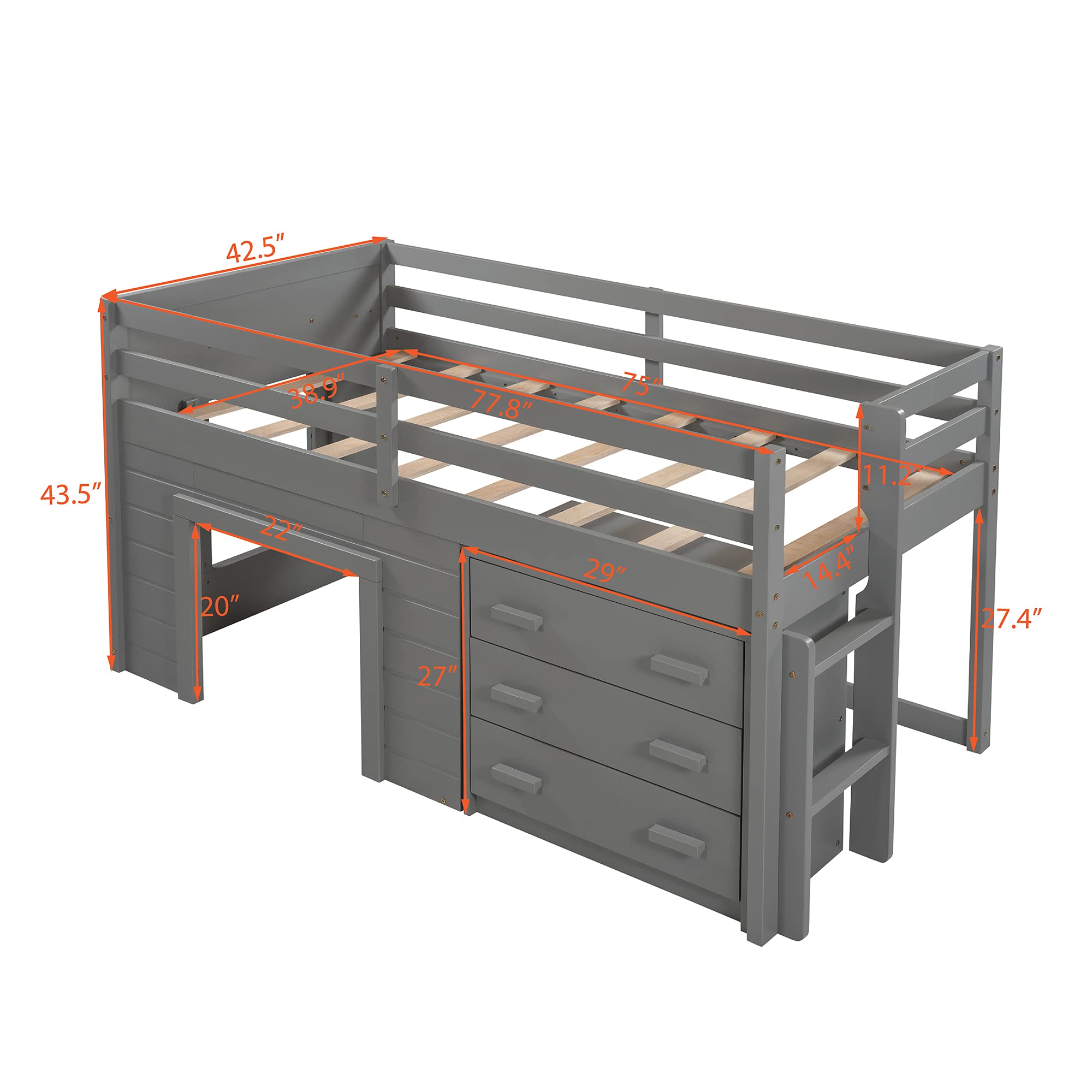 Twin Size Loft Bed with 3 Wide Drawers & Storage Shelf - Sturdy Wooden Bunk Bed for Teens, Kids & Small Spaces - No Box Spring Needed - Perfect for Dorm Rooms, Apartments & Bedroom Organization