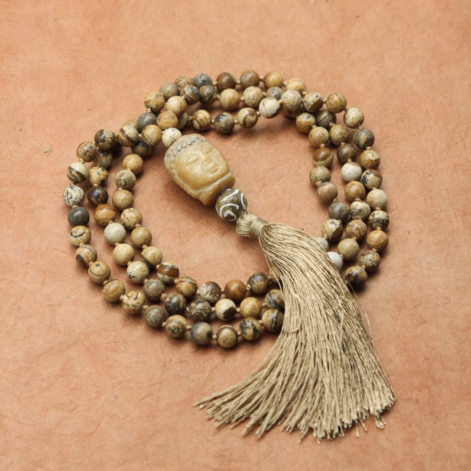 Grounding Earth Energy Mala Beads - Natural Stone Meditation Necklace for Stress Relief & Spiritual Balance | Perfect for Yoga, Reiki & Mindfulness Practice