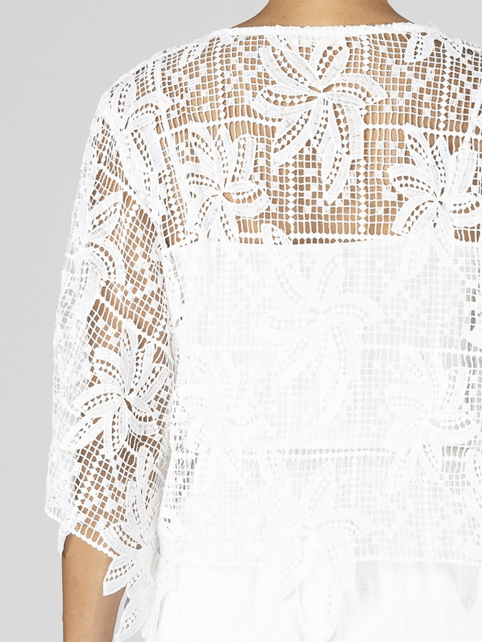Miss Me MT2884L Women's Cropped Crochet Flowy Top - White | Boho Chic Summer Blouse for Beach, Music Festivals & Casual Outings